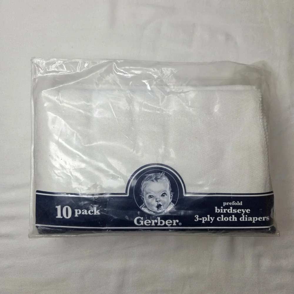 Gerber 10 Pack Prefold Birdseye 3-Ply White Cotton Cloth Diapers 20x14 BP 191576